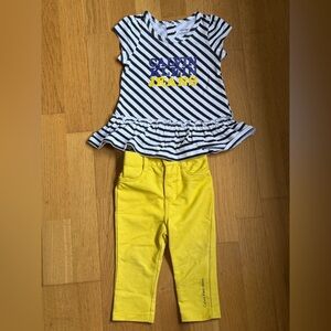 Calvin Klein Jeans Toddler Girl Striped Peplum Top & Yellow Jeggings (24M)